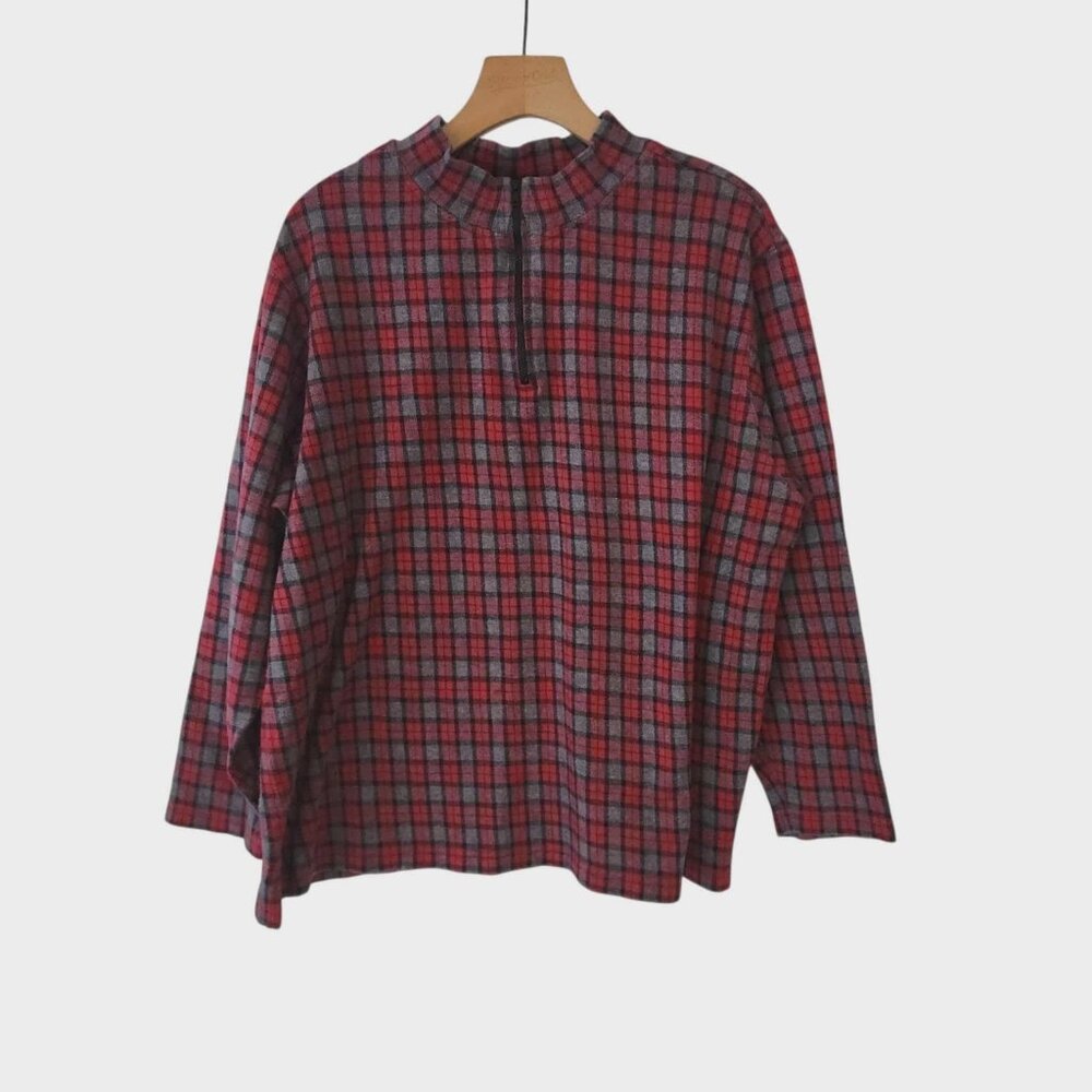 Bechamel Heavy Flannel 1/4 Zip Shirt Farmhouse Country Pullover Womens 1X
